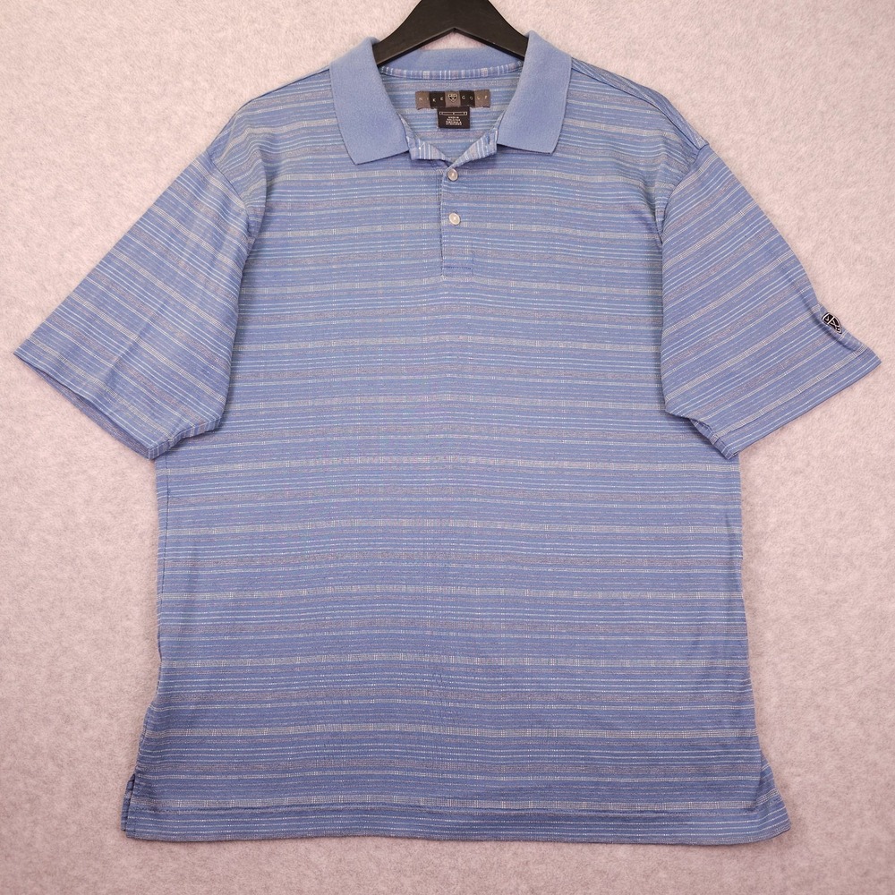 Vintage Nike Golf POlo Shirt Mens Large Blue Striped Textured Knit Cotton Y2K